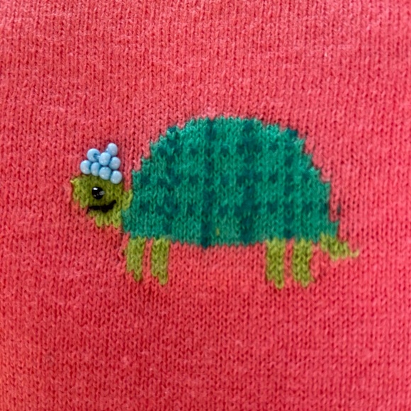 Talbots NWOT Cotton Sweater, Beaded turtles, XS, salmon - Picture 2 of 6